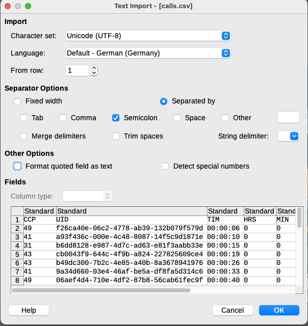 Der Import-Dialog von LibreOffice für CSV-Dateien